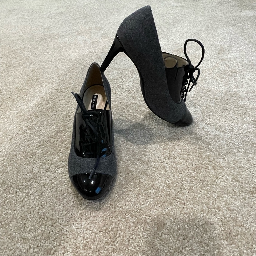 Alex Marie Tryina Black and Gray Lace-Up Heels